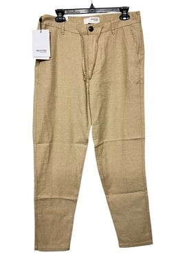 New Mens Selected Homme Tan Chino Pants Slim Tapered Brody Linen